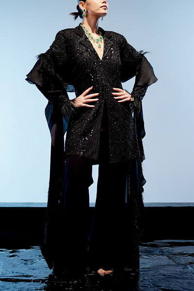 Black jewel embellished jacket set