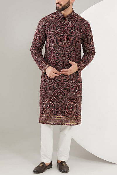 Black kashmiri embroidered sherwani