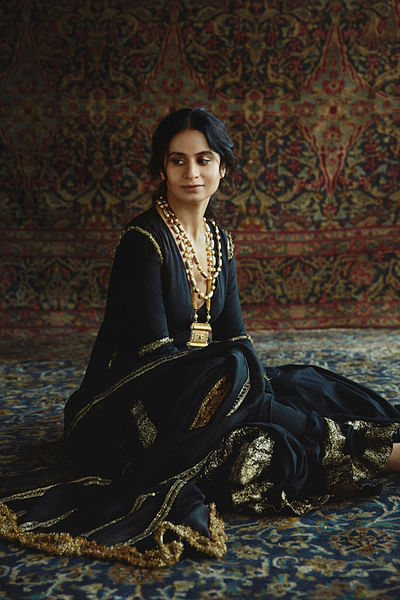 Black lampi angrakha anarkali set