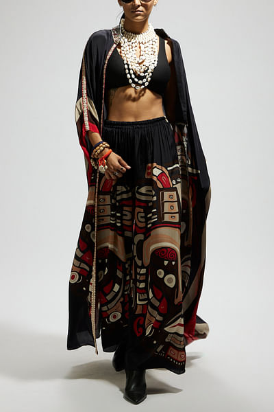 Black mask printed kaftan set