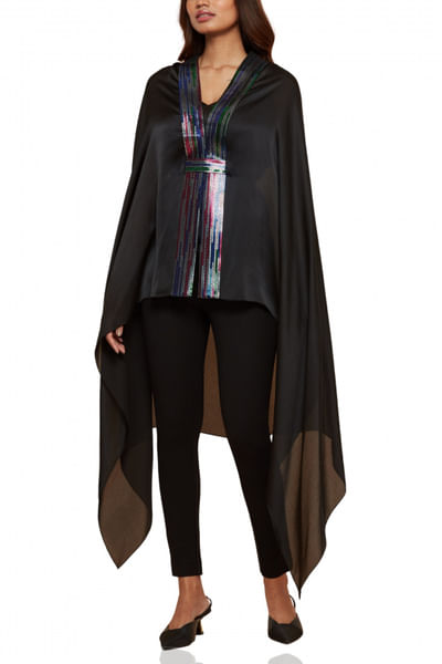 Black metallic detail draped cape
