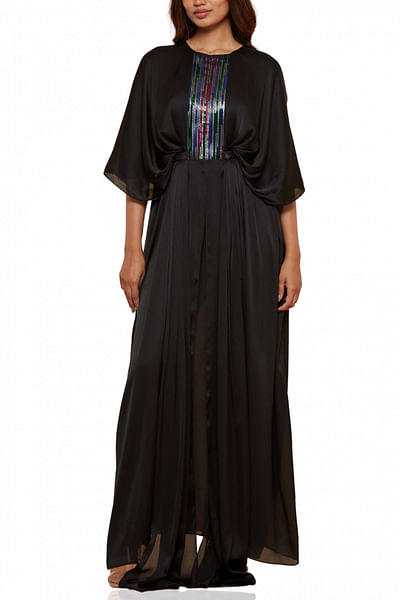 Black metallic detail layered dress