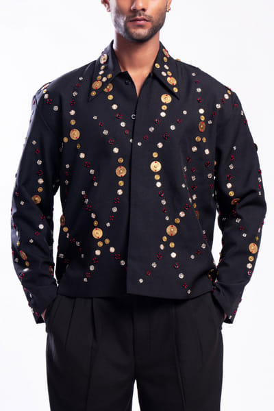 Black metallic disc embellished jacket