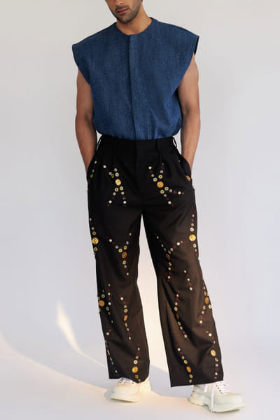 Black metallic embellished pant