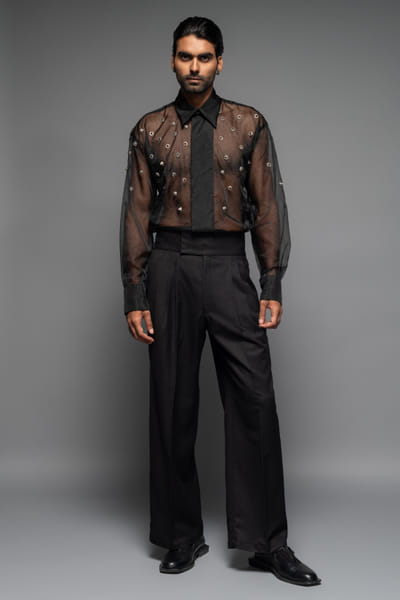 Black metallic embellished shirt