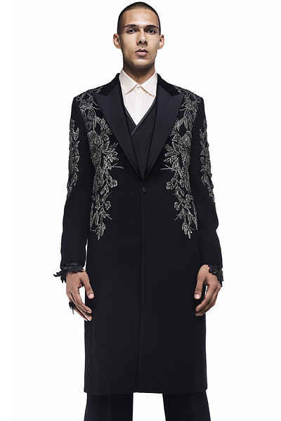 Black metallic thread embroidered jacket