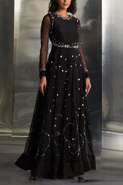 Black mirror embroidered anarkali