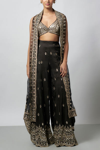 Black mirror embroidered cape set