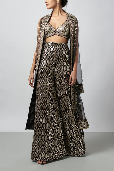 Black mirror embroidered cape set