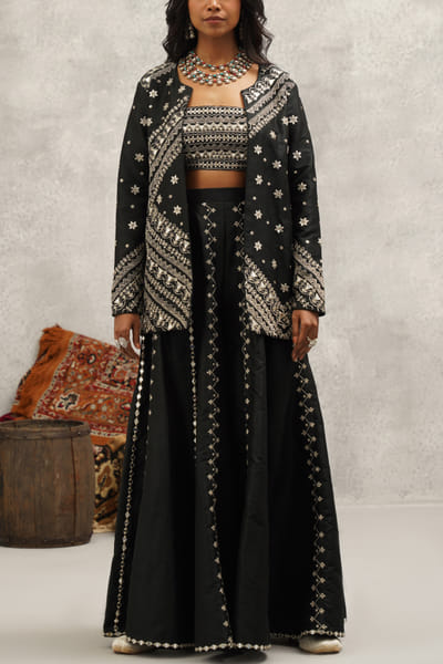 Kapda Dori Black mirror embroidered jacket sharara set KADSEP2412