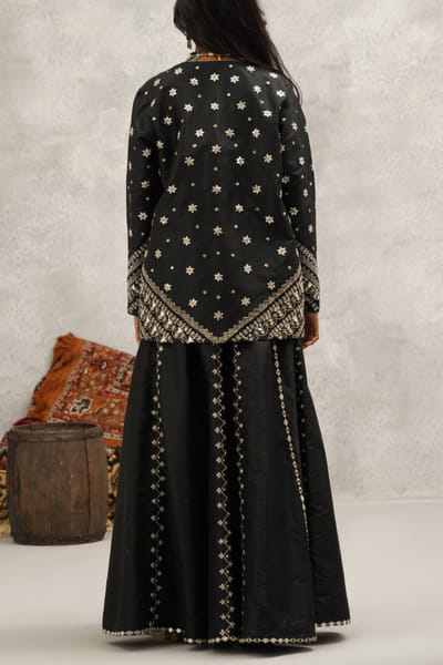 Kapda Dori Black mirror embroidered jacket sharara set KADSEP2412