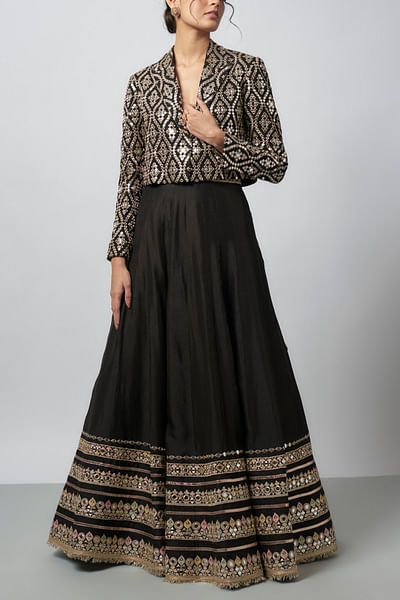 Black mirror embroidered lehenga set