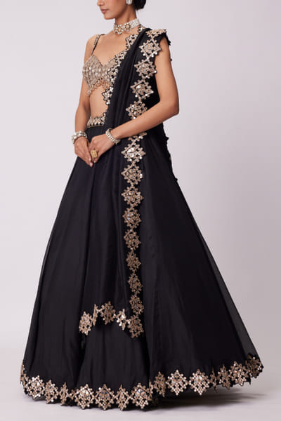 Vvani by Vani Vats Black mirror work lehenga set VVAMAY24D213