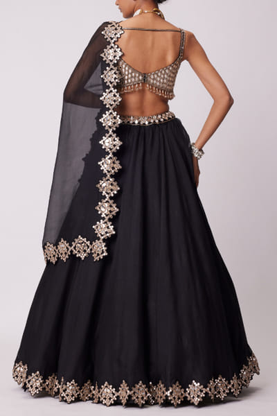 Vvani by Vani Vats Black mirror work lehenga set VVAMAY24D213