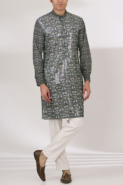 Black Mughal print sequinned kurta set