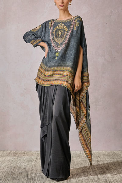 Black Mughal printed asymmetrical top