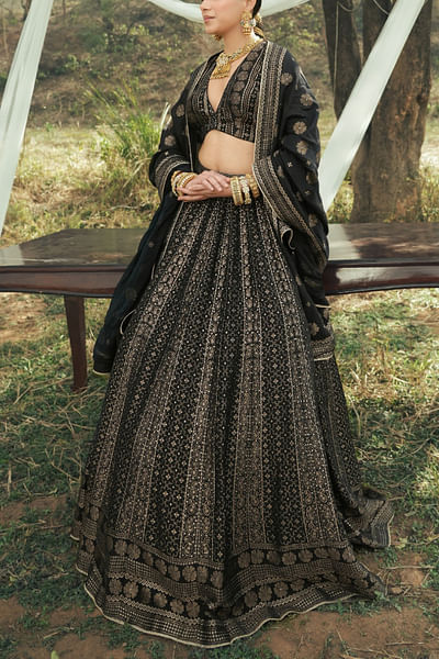 Black paisley woven lehenga set