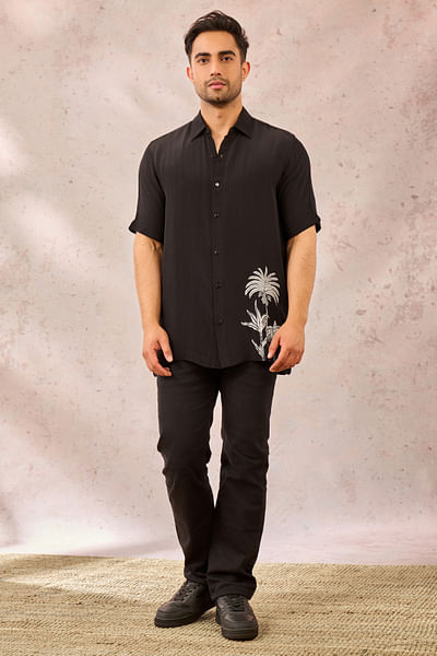 Black palm tree printed shirt