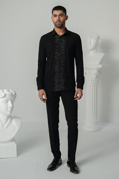 Black pearl embellished shirt