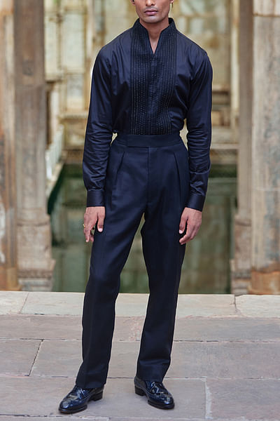 Black pintucked shirt