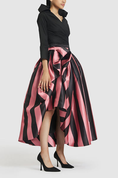 Black pleated overlapping shirt top