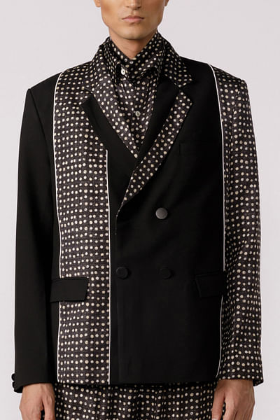 Black polka dot printed panel blazer