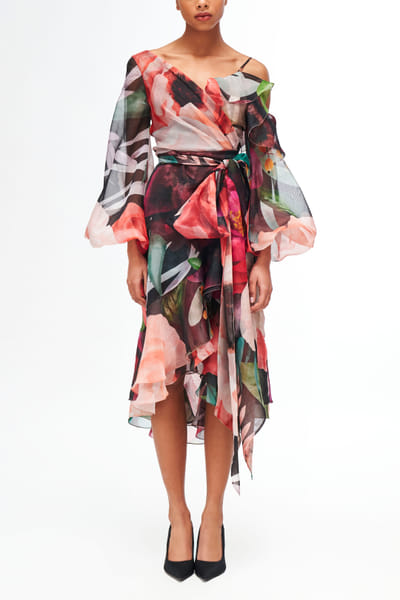 Black printed asymmetrical dress