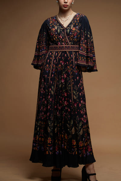 Black printed embellished dress