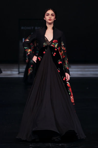 Black printed jacket and anarkali set