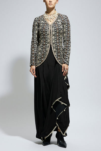 Black printed jacket set