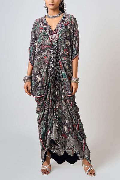 Black printed kaftan dress