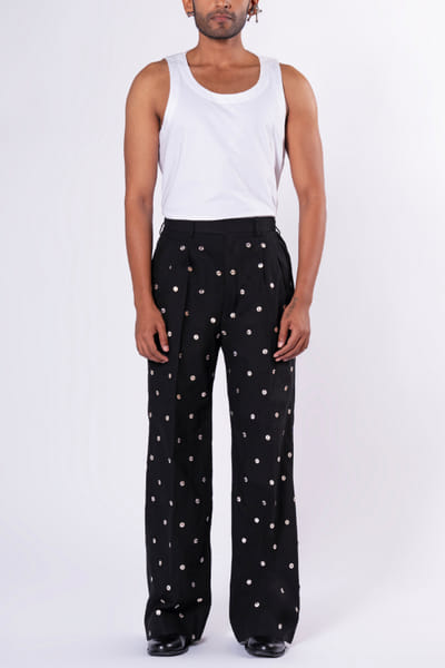 Black relaxed fit embellished pants
