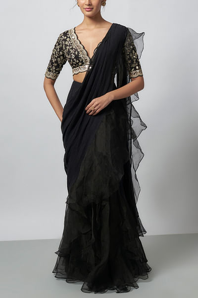 Black ruffled sari sari set