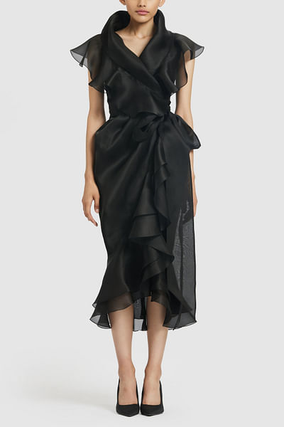 Black ruffled wrap dress