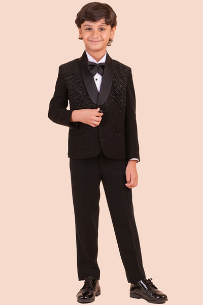 Black self embroidered tuxedo