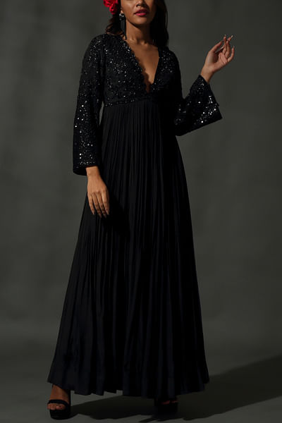 Black sequin and bead embroidery anarkali set