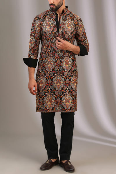 Black sequin and thread embroidery kurta set