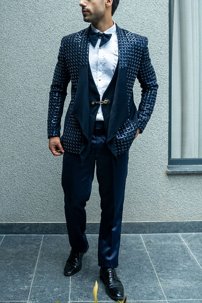 Black sequin embellished tuxedo set