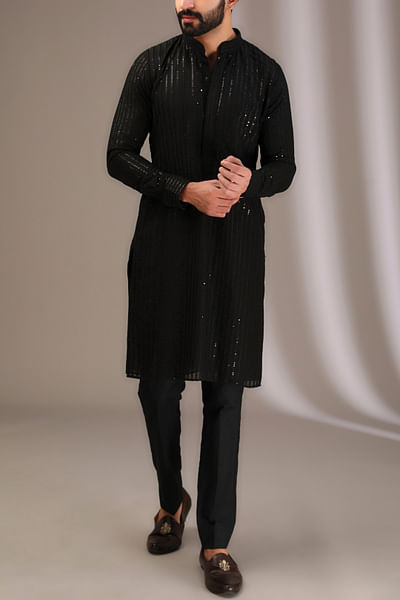 Black sequin embroidered kurta set