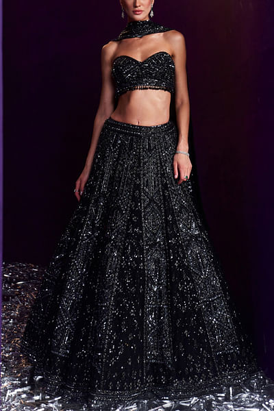 Black sequin embroidered lehenga set