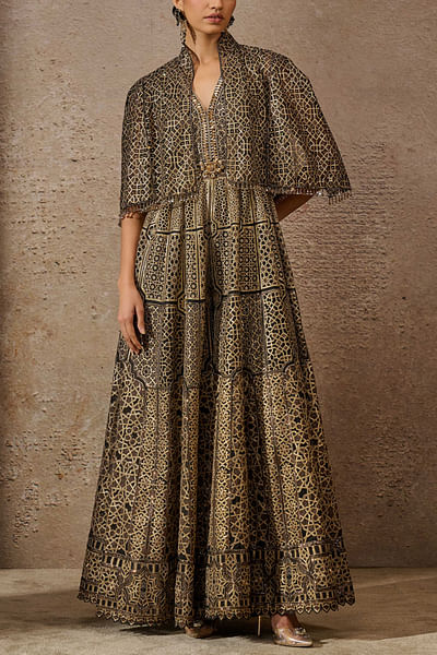 Black sequin embroidered tulle cape