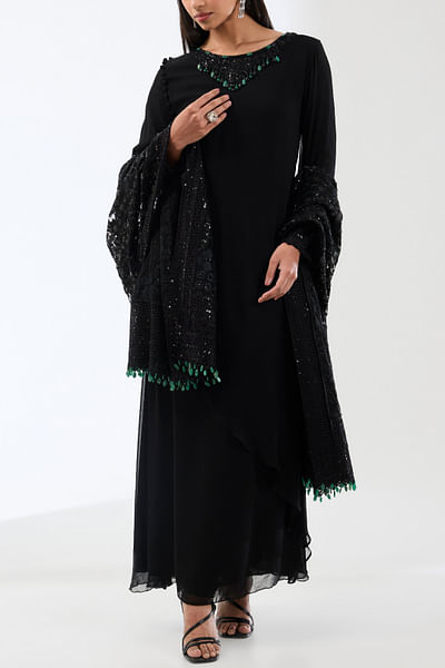 Black sequin embroidery kurta set