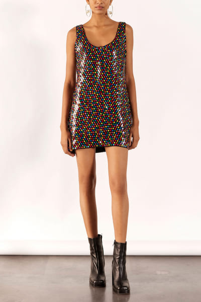 Black sequin embroidery mini dress