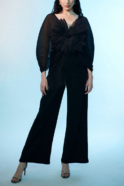 Black sequined floral jumpsuit set