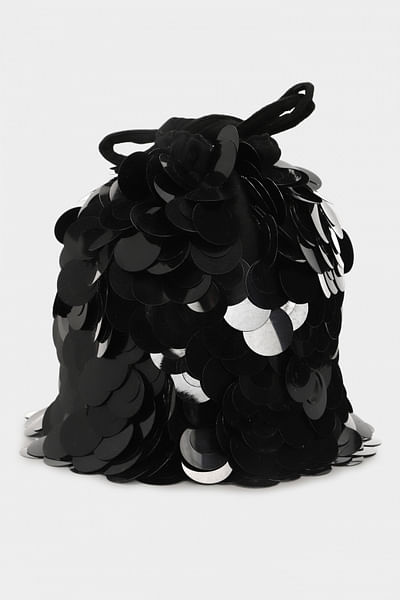 Black sequinned bucket bag