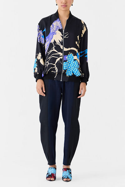 Black shibori printed bomber jacket