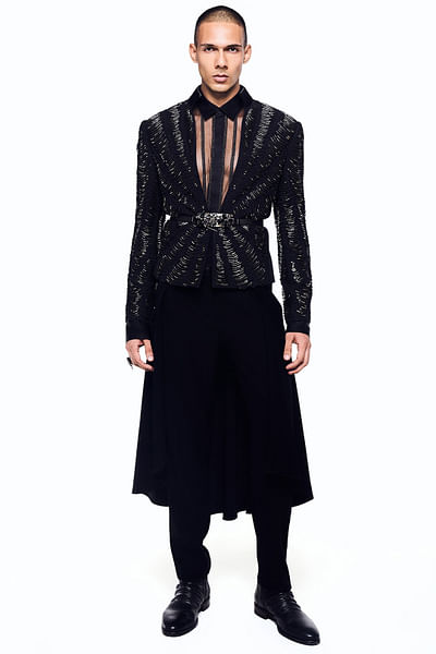 Black silk cords embellished jacket