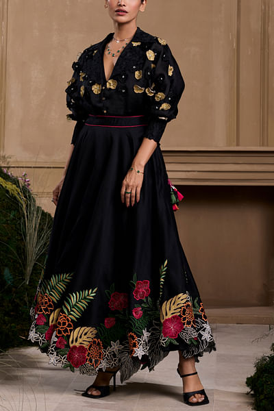 Black silk organza kimono shirt