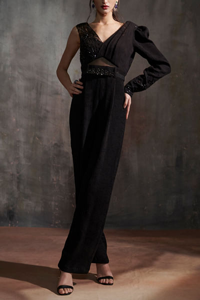 Black starburst embroidery jumpsuit