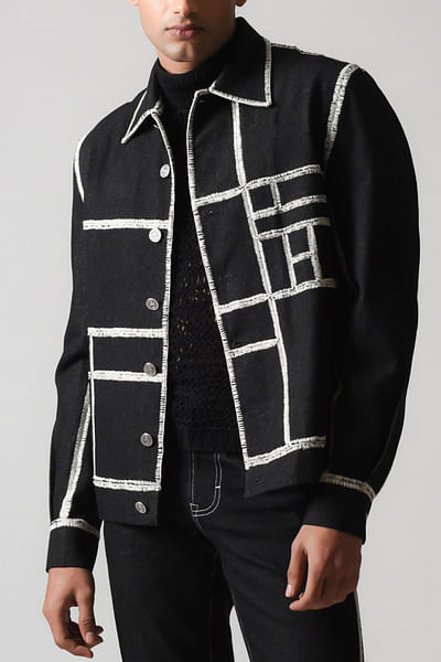 Black stitched denim trucker jacket